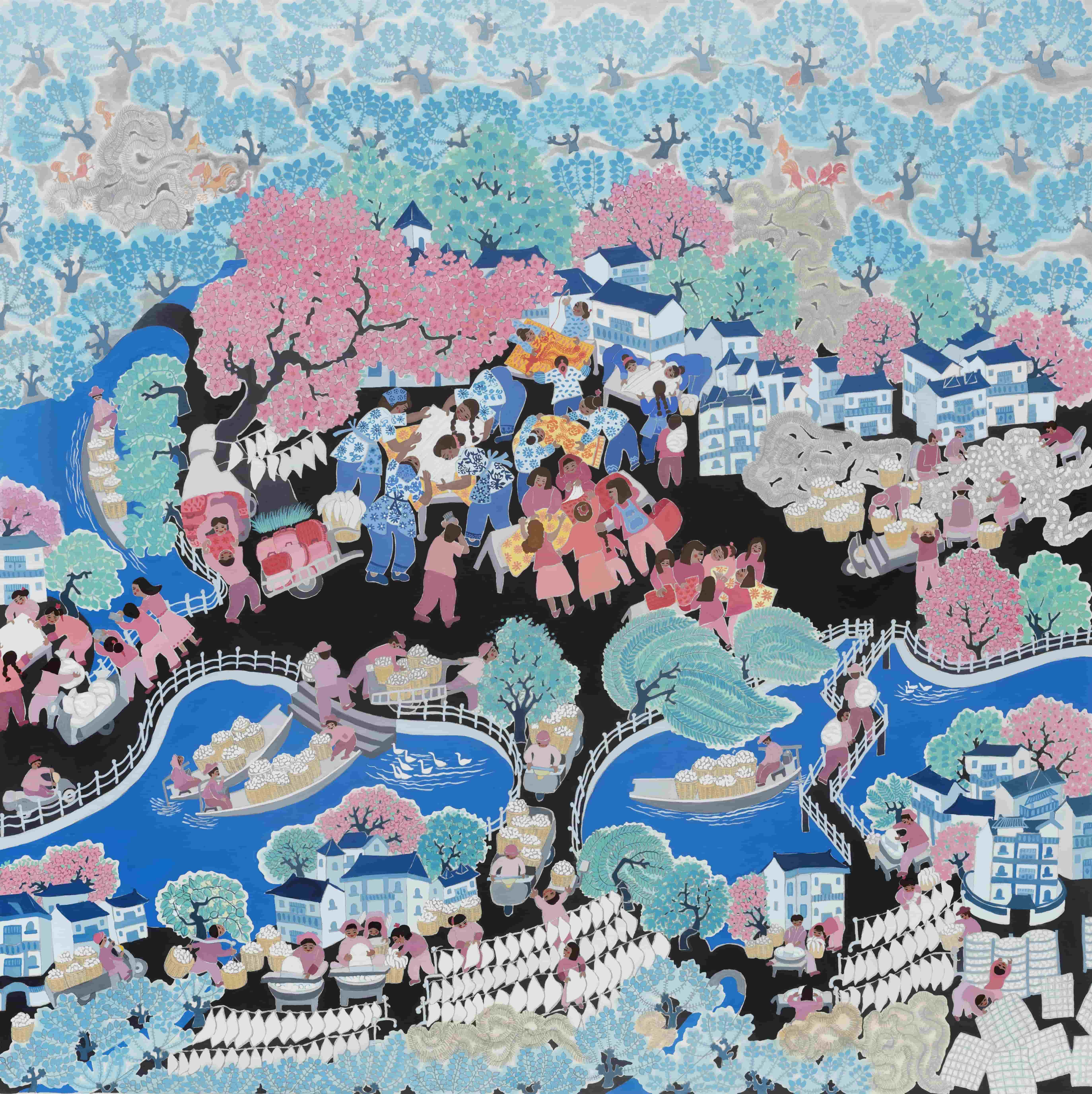 2515-《富饶的蚕乡》-吴利英-手艺-80cm×80cm